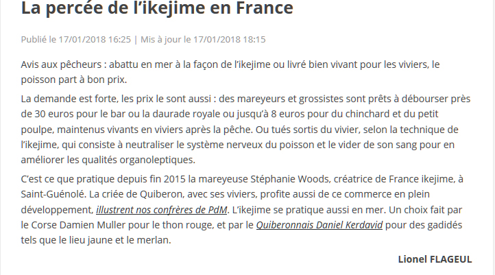 La percée de l’ikejime en France par Lionel FLAGEUL
